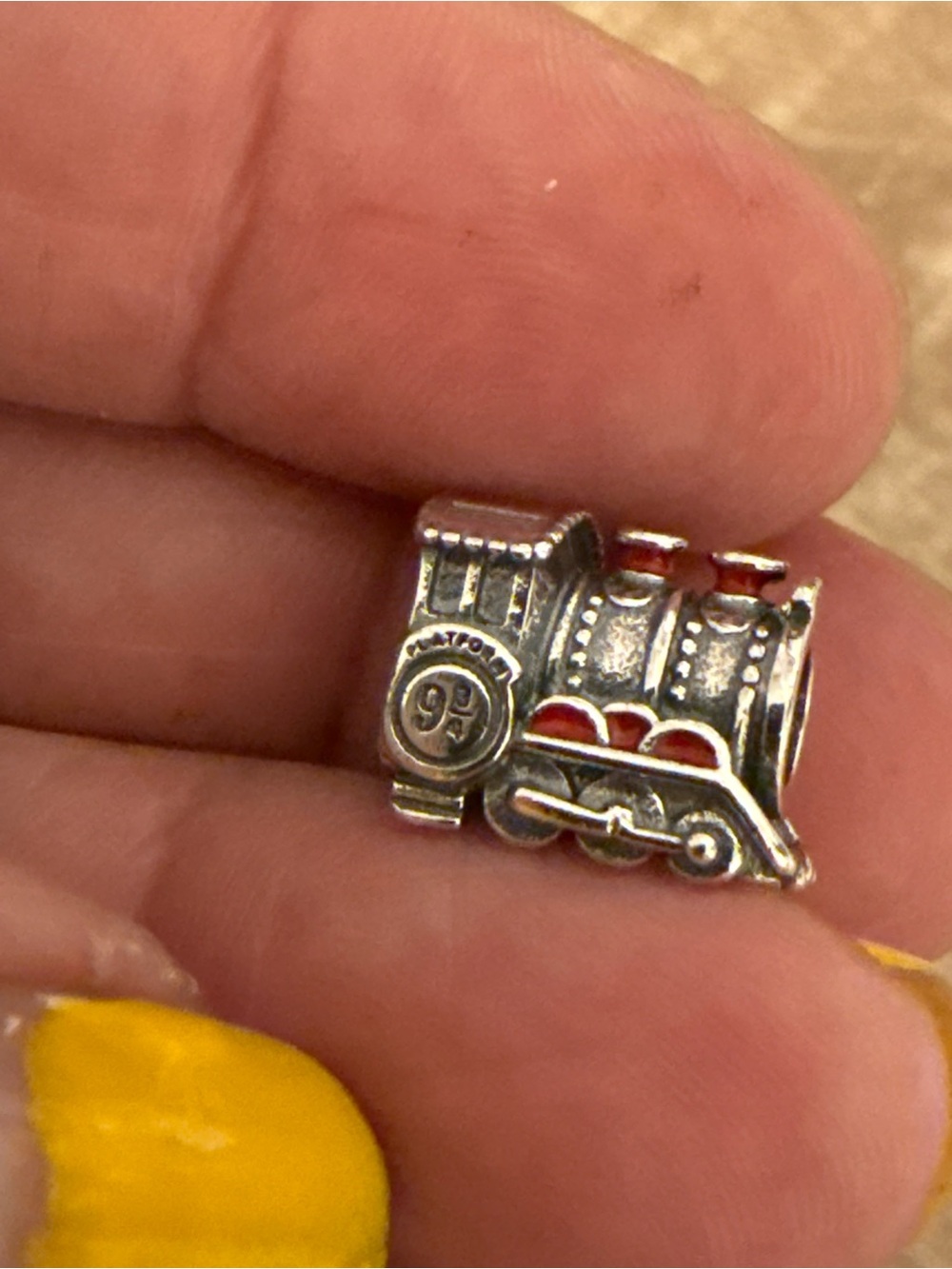 Silver Train Engine Charm with Red Accents